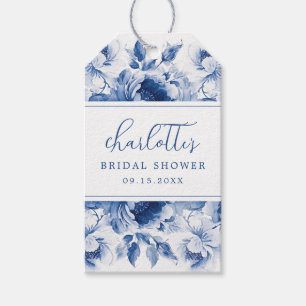 Blauw Bloem Bruidsdouche Cadeaulabel