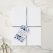 Blauw Bloem Bruidsdouche Cadeaulabel (Met Touw)