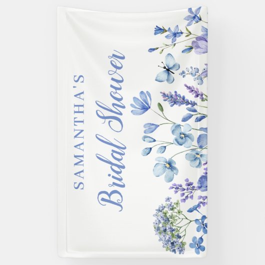 Blauw bloem bruidsfeest banner (Verticaal)