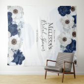 Blauw Bloem Bruidsfeest Waterverf Wandkleed (In Situ (horizontaal))