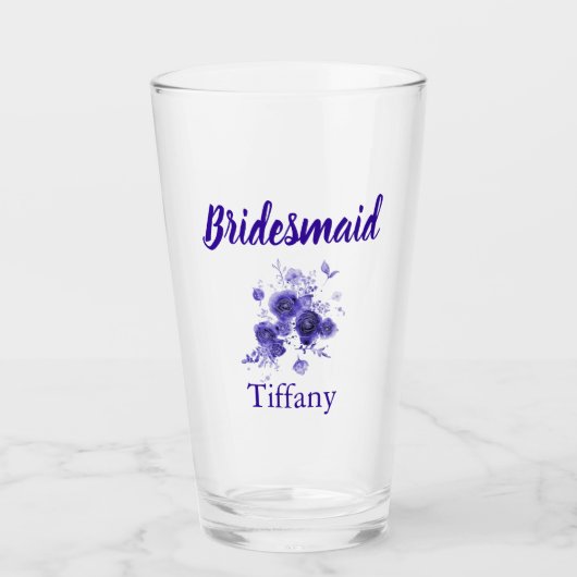 Blauw bloem bruidsmeisje glas (Voorkant)