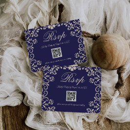 Blauw bloem bruiloft QR RSVP Kaartje