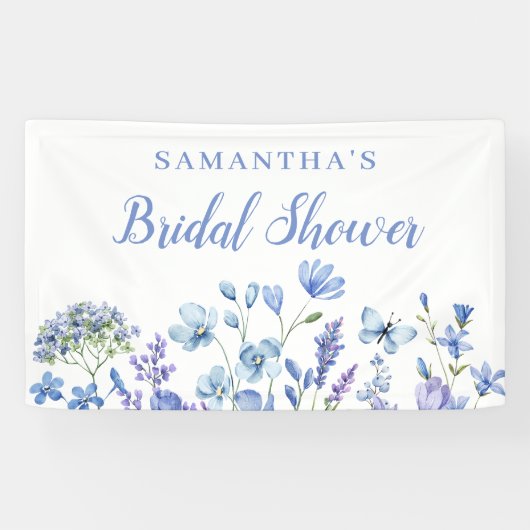 Blauw bloem bruiloft shower banner (Horizontaal)