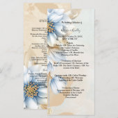 Blauw bloem ceremonieprogramma in antieke stijl programmakaart (Voorkant / Achterkant)