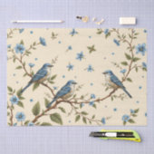 Blauw Bloem- en Vogelontwerp Decoupage Tissuepapier (Craft)