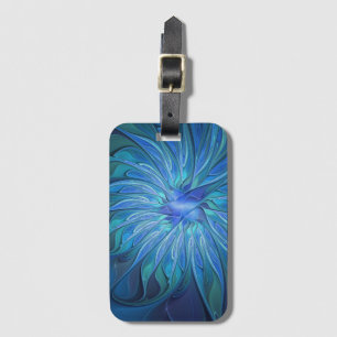 Blauw Bloem Fantasie Patroon, Abstracte Fractale K Bagagelabel