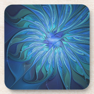 Blauw Bloem Fantasie Patroon, Abstracte Fractale K Bier Onderzetter