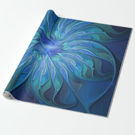 Blauw Bloem Fantasie Patroon, Abstracte Fractale K Cadeaupapier