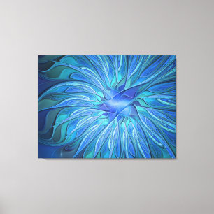 Blauw Bloem Fantasie Patroon, Abstracte Fractale K Canvas Afdruk