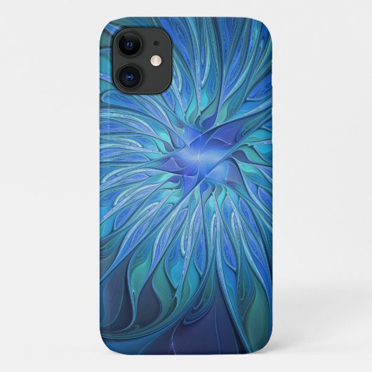 Blauw Bloem Fantasie Patroon, Abstracte Fractale K Case-Mate iPhone Case (Achterkant)