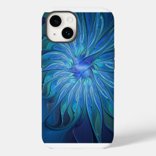 Blauw Bloem Fantasie Patroon, Abstracte Fractale K Case-Mate iPhone 14 Hoesje