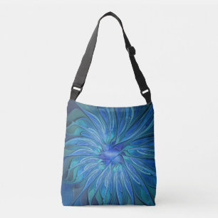 Blauw Bloem Fantasie Patroon, Abstracte Fractale K Crossbody Tas