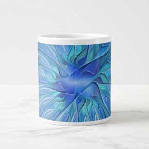 Blauw Bloem Fantasie Patroon, Abstracte Fractale K Grote Koffiekop