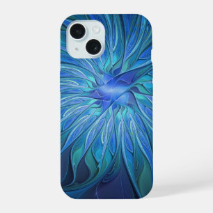 Blauw Bloem Fantasie Patroon, Abstracte Fractale K iPhone 15 Case
