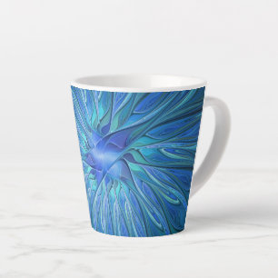 Blauw Bloem Fantasie Patroon, Abstracte Fractale K Latte Mok