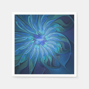 Blauw Bloem Fantasie Patroon, Abstracte Fractale K Servet