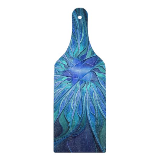 Blauw Bloem Fantasie Patroon, Abstracte Fractale K Snijplank (Voorkant)