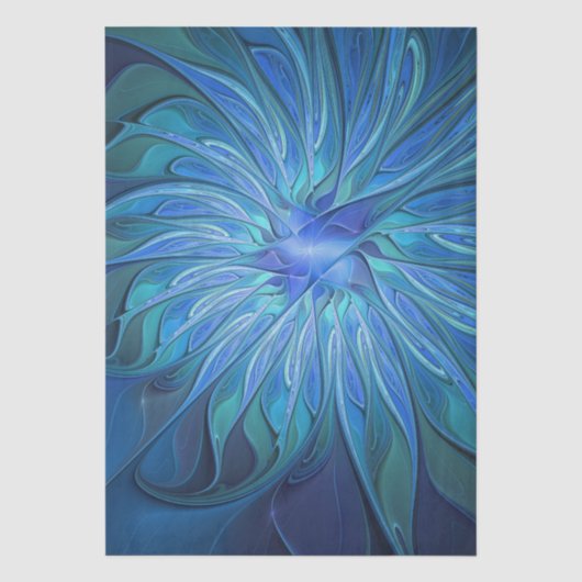 Blauw Bloem Fantasie Patroon, Abstracte Fractale K Tissuepapier (Voorkant)