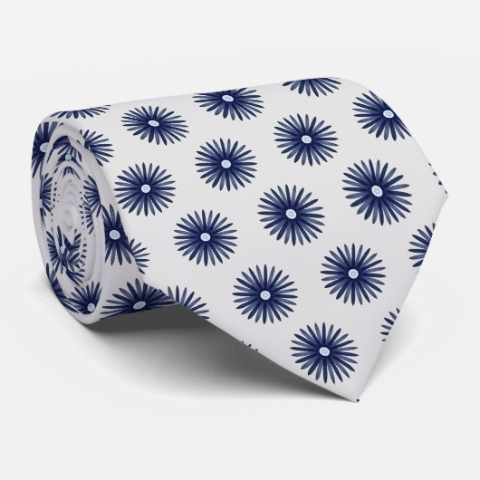 Blauw Bloem Grafisch Patroon  Stropdas (Opgerold)