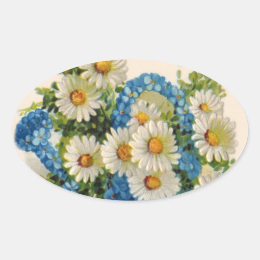 Blauw Bloem het Water geven kan Ovale Sticker (Voorkant)