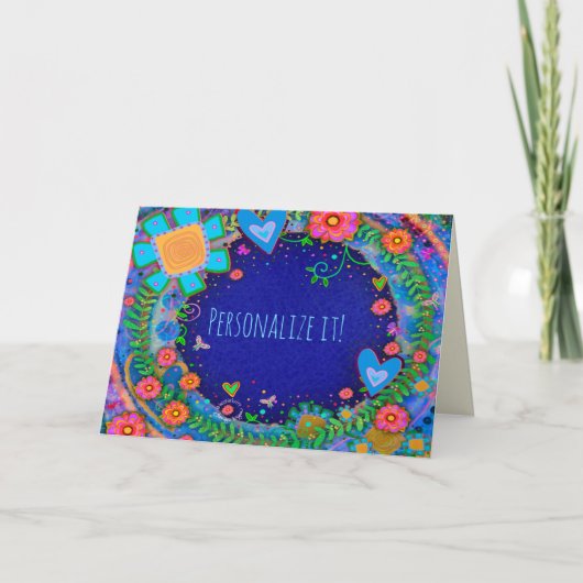 Blauw Bloem Inspirivity Bloemen  Plezier Kaart (Voorkant)