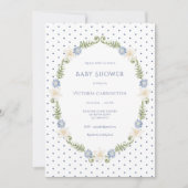 Blauw Bloem Kader Stippen Vintage Uitnodiging (Voorkant)
