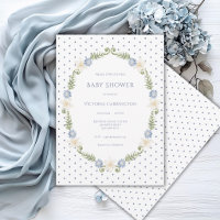 Blauw Bloem Kader Stippen Vintage Uitnodiging