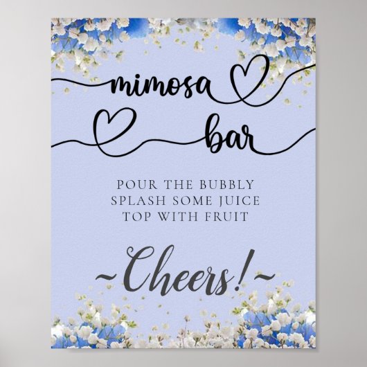 Blauw Bloem Kalligrafie Mimosa Bar Bord Poster (Voorkant)