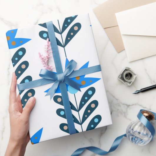Blauw Bloem Kerstmis Wrapping Papier (Geschenken)
