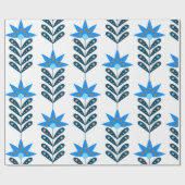 Blauw Bloem Kerstmis Wrapping Papier (Vlak)
