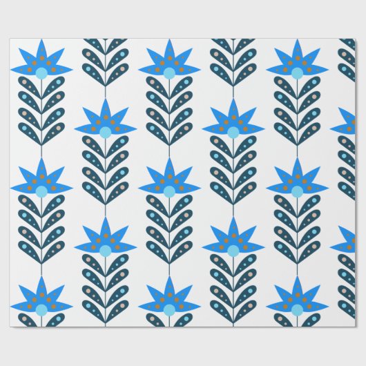 Blauw Bloem Kerstmis Wrapping Papier (Vlak)