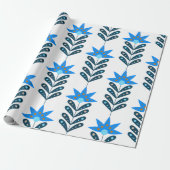 Blauw Bloem Kerstmis Wrapping Papier (Uitgerold)