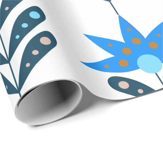 Blauw Bloem Kerstmis Wrapping Papier (Rol Hoek)