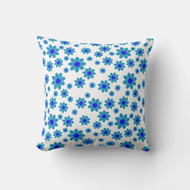 Blauw Bloem Motief | Daisy Pattern Kussen (Voorkant)
