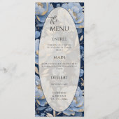 Blauw Bloem Motief Elegante Trouw Menu (Voorkant)