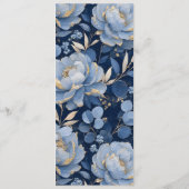 Blauw Bloem Motief Elegante Trouw Menu (Achterkant)