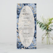 Blauw Bloem Motief Elegante Trouw Menu (Staand voorkant)