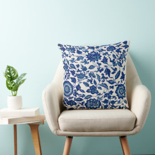Blauw Bloem Motief Kussen