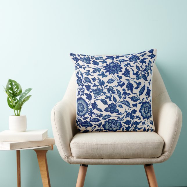 Blauw Bloem Motief Kussen (Stoel)