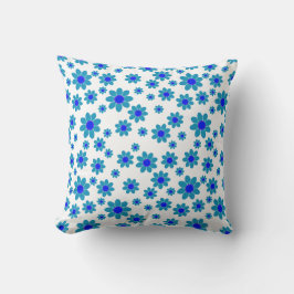 Blauw Bloem Motief | Madeliefjes Patroon Kussen