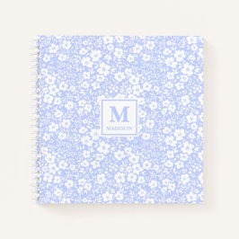 Blauw Bloem Motief Monogram Notitieboek Journaal