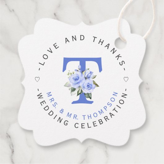 Blauw Bloem Motief Ronde Trouw Bedankjes Labels (Achterkant)