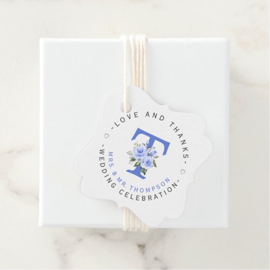 Blauw Bloem Motief Ronde Trouw Bedankjes Labels (In situ)