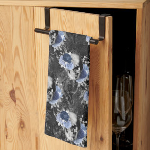 Blauw Bloem Motief Schedel Serie Design 1 Theedoek