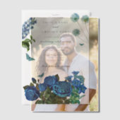 Blauw Bloem Motief Waterverf Elegante Trouw  Vellum Uitnodigingen (Offset (Koppel))