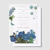 Blauw Bloem Motief Waterverf Elegante Trouw  Vellum Uitnodigingen (Offset)