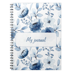 Blauw Bloem Notitieboek   Elegant Bloemen Journaal