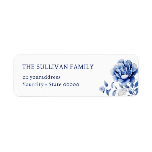 Blauw bloem retour adres label (Voorkant)