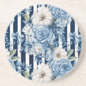 Blauw bloem strepen bruids douche zandsteen onderzetter (Voorkant)