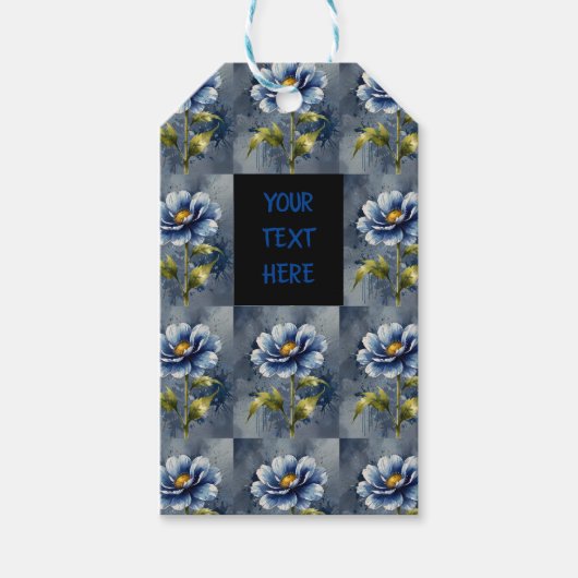 Blauw bloem waterverf patroon cadeaulabel (Voorkant)